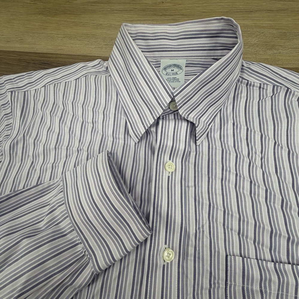 Brooks Brothers Oxford Button-Down Shirt Mens M Purple White Stripe Non Iron